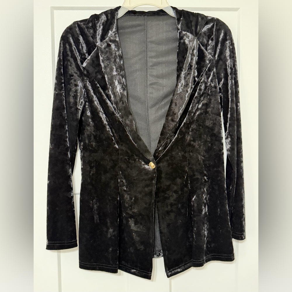 917: SHEIN Chic Black Velvet Women's Blazer - Large
